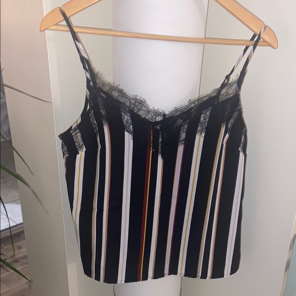 Striped Lace Trim Cami Top